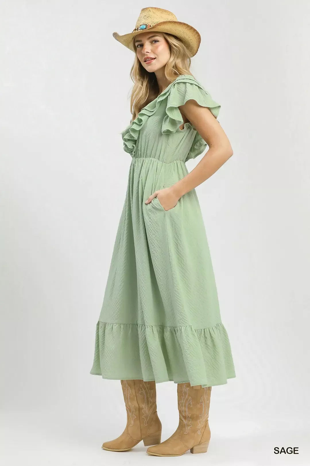 Textured Ruffle Midi Dress side view
