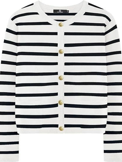 Striped Button-Up Cardigan - Fashorio