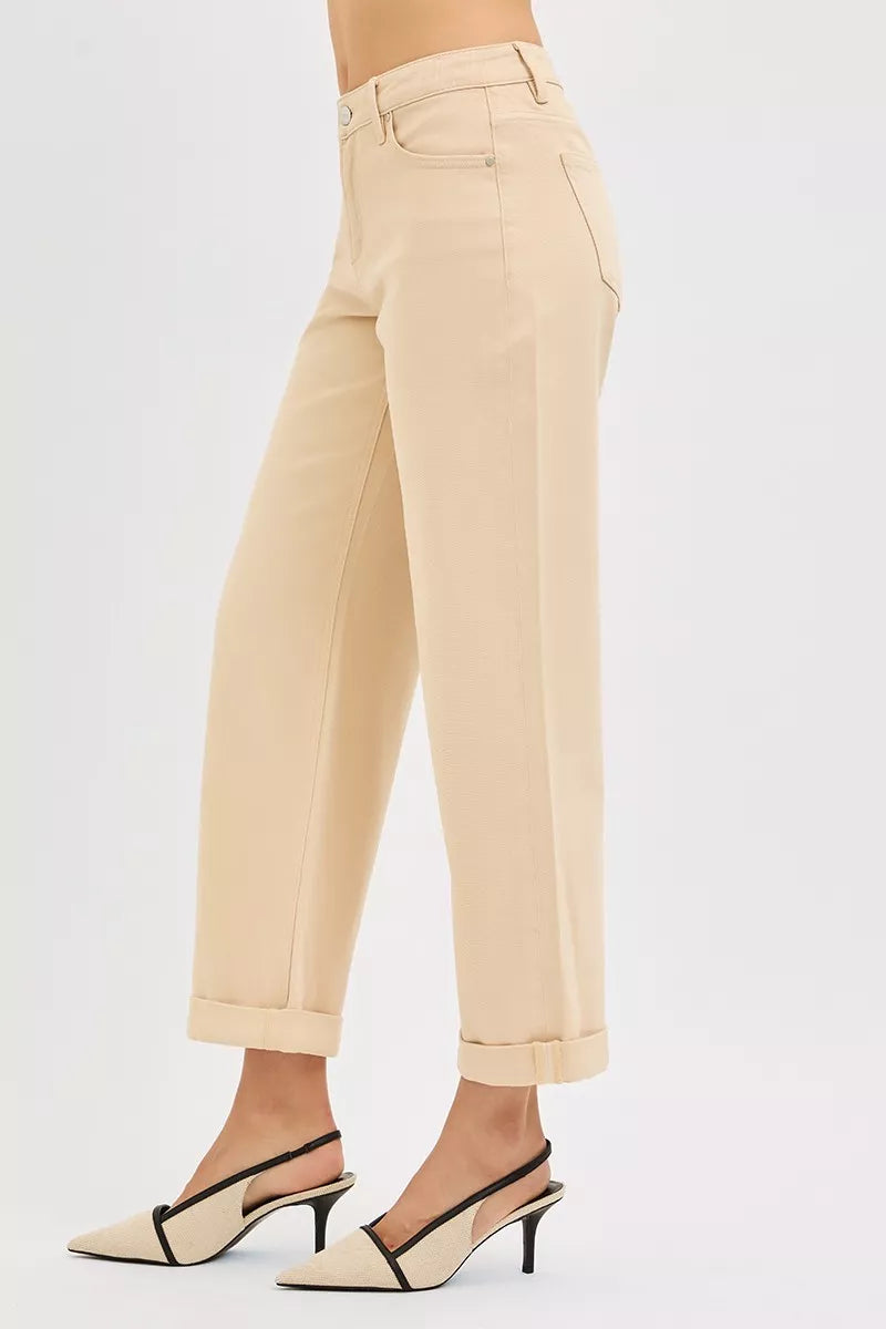 Back view of relaxed barrel leg denim