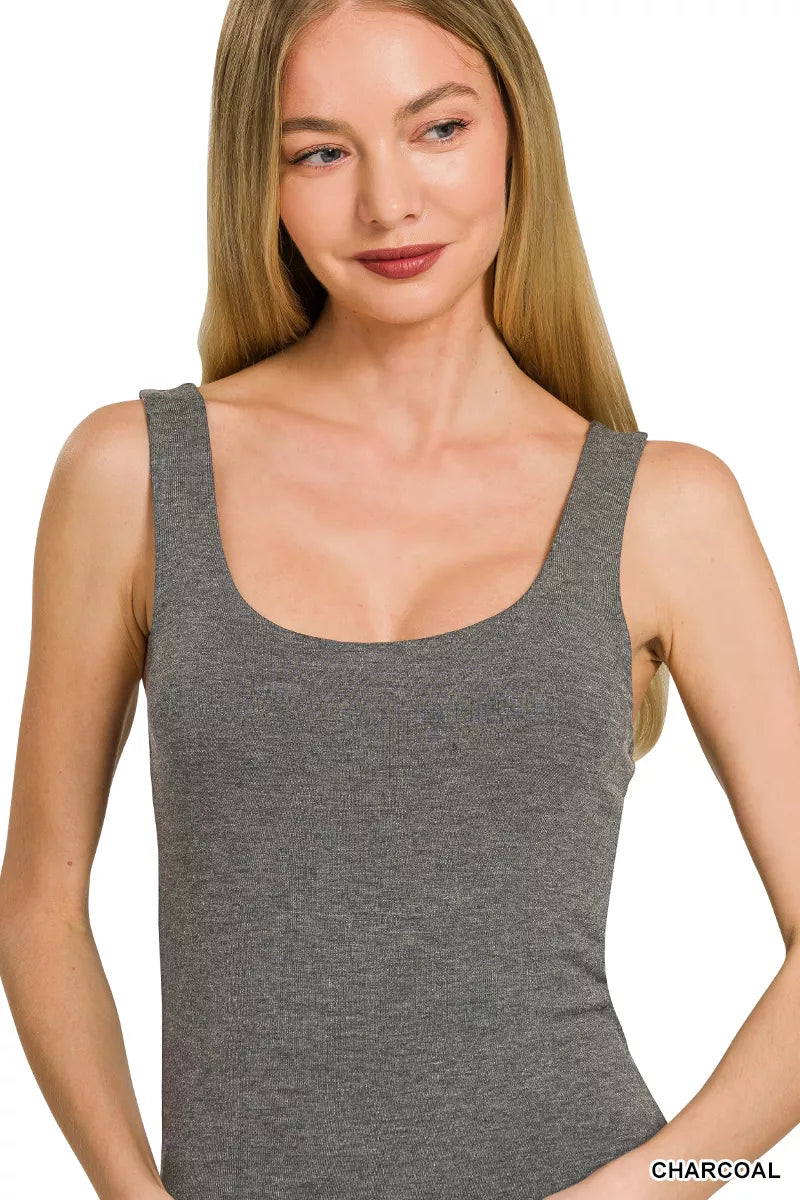 Zenana Double Layered Scoop Tank Top back view