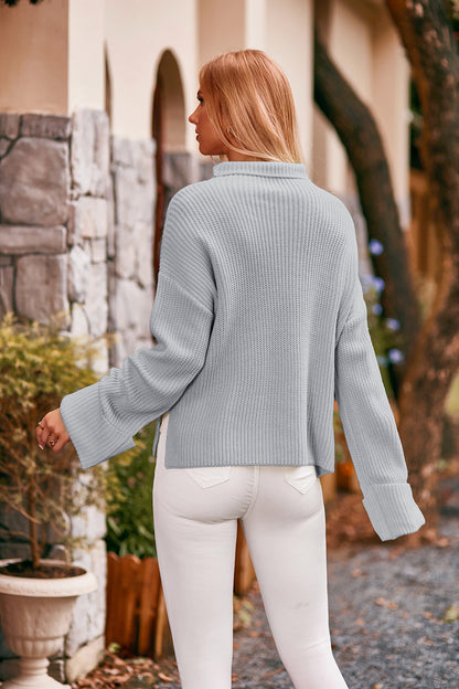 Mock Neck Drop Shoulder Sweater - Fashorio