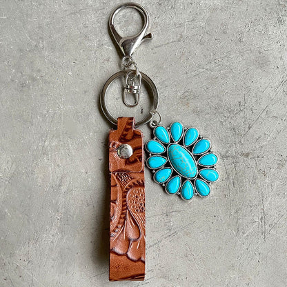 Turquoise Genuine Leather Key Chain Style D One Size - Fashorio