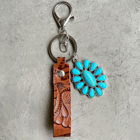 Turquoise Genuine Leather Key Chain Style D One Size - Fashorio