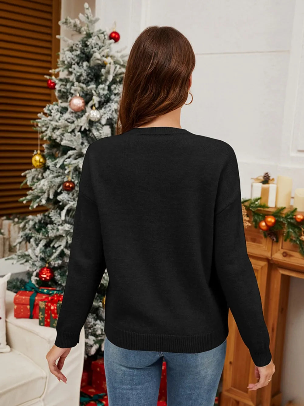 Sequin Candy Cane Round Neck Sweater view 8