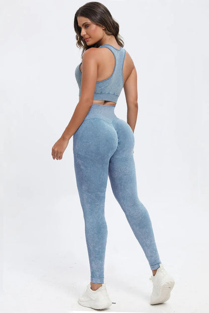 3 Piece Washed Square Neck Wide Strap Active Set - Fashorio