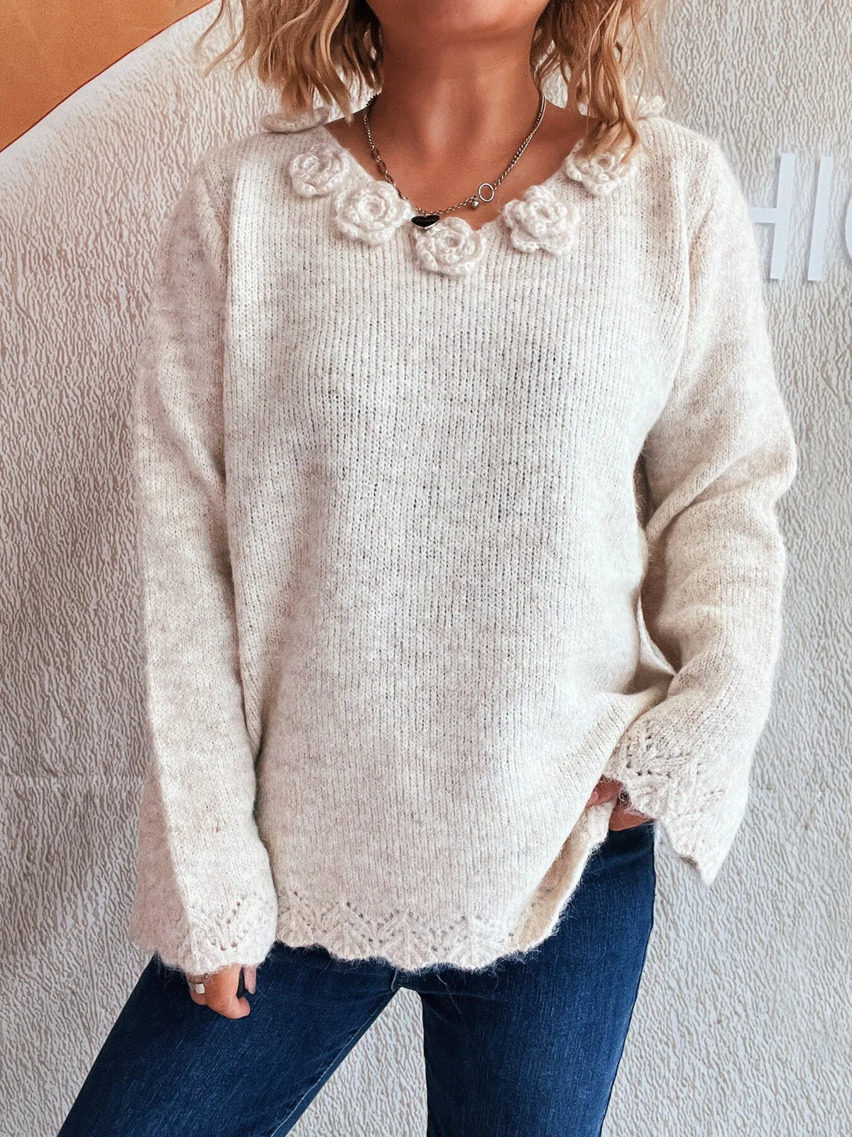 Ruffle neckline decorative button detail