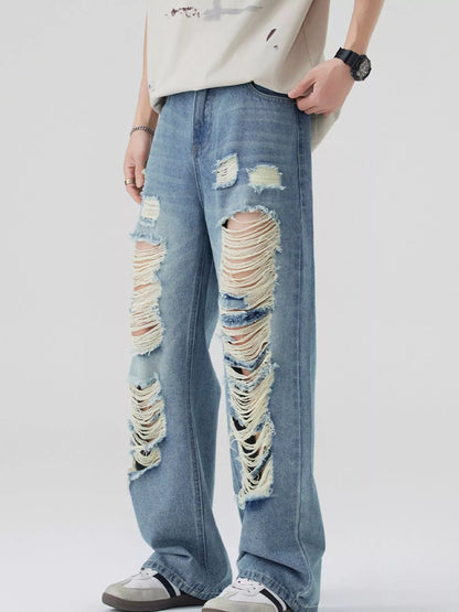Men's Full Size Distressed Wide Leg Jeans Plus Size - Fashorio