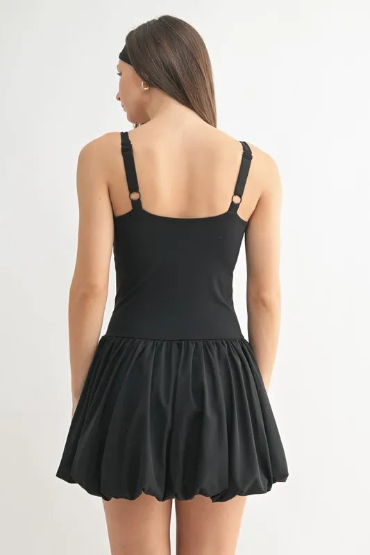 Bubble Hem Active Mini Dress in Black side view