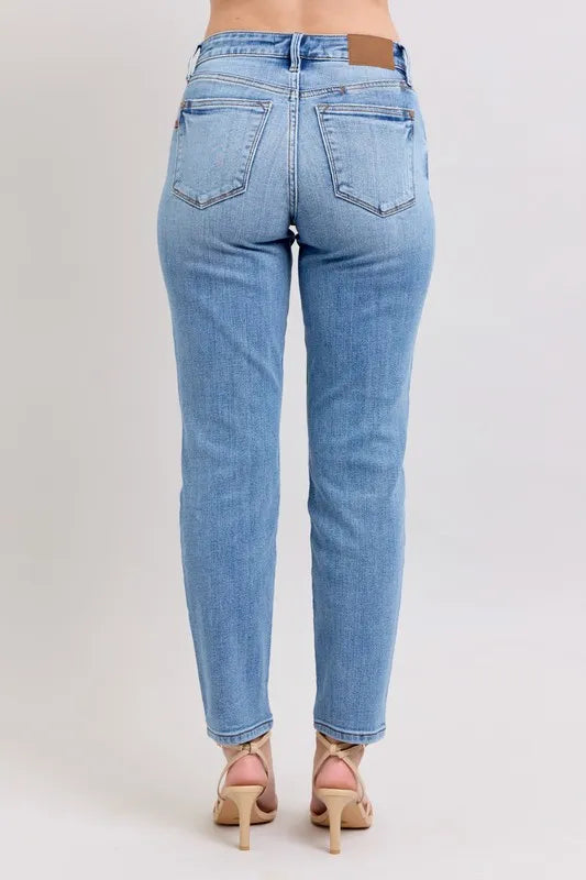 Judy Blue Full Size Mid Rise Vintage Wash Slim Jeans with Cell Phone Pocket Plus Size - Fashorio