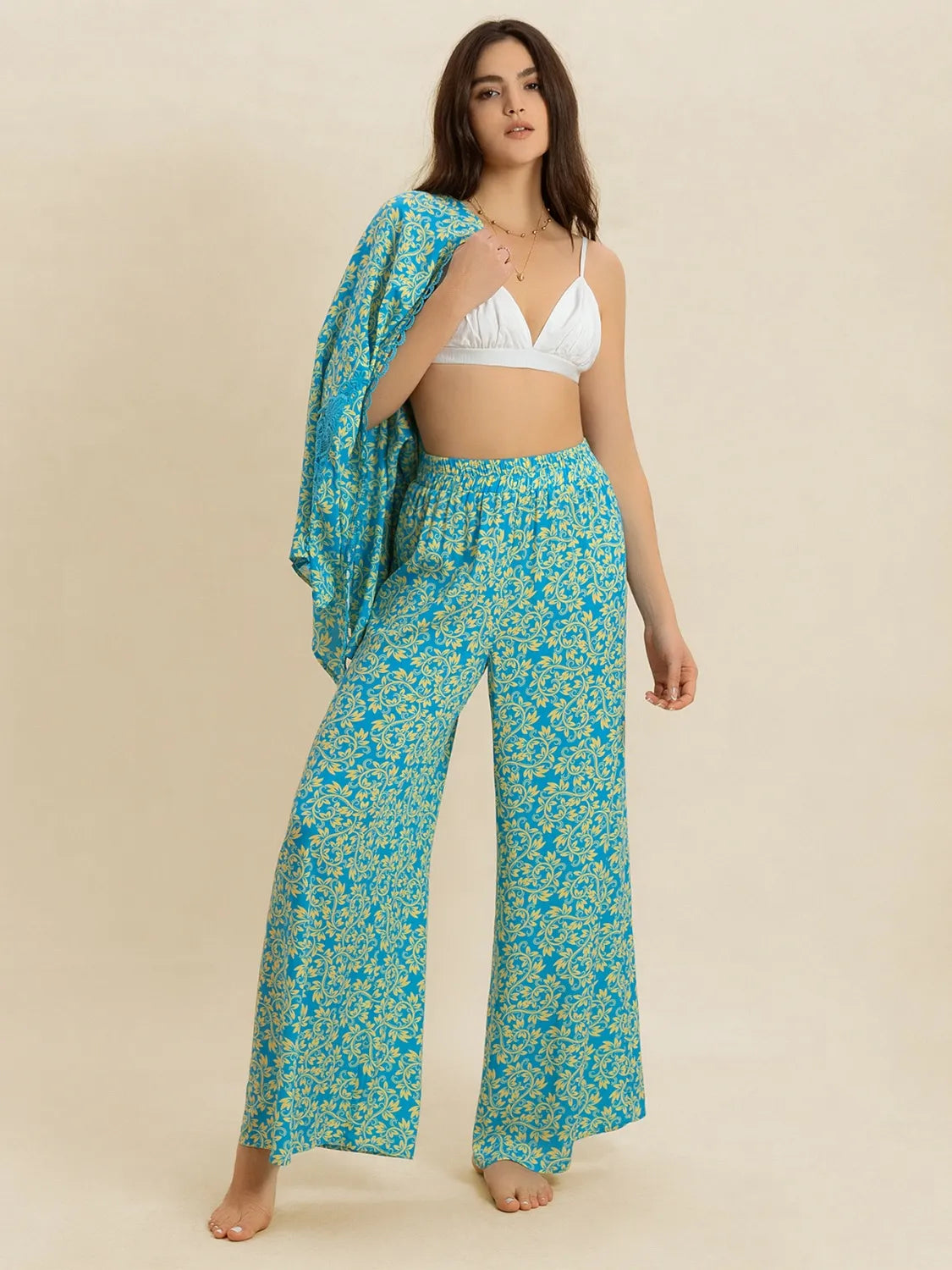 Teal printed two piece set back view