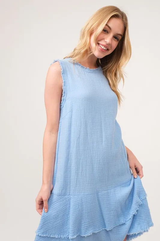 Washed Fringe Detail Tiered Dress view 7