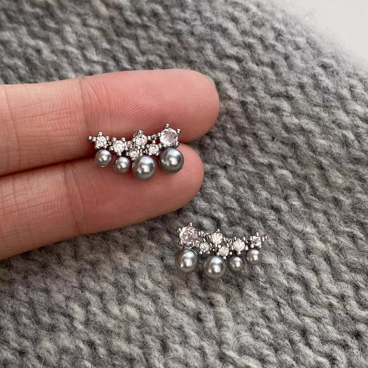 pearl cluster drop earrings with zircon back view