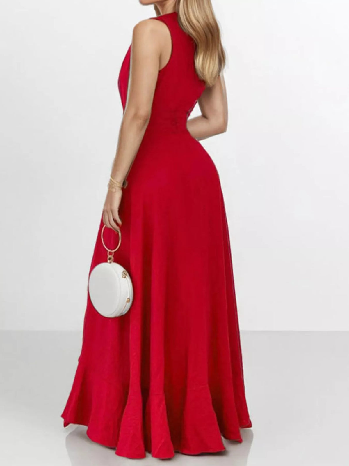 Tiered ruffle maxi dress with high low hem