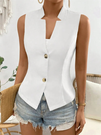 Button Down Vest Coat White - Fashorio