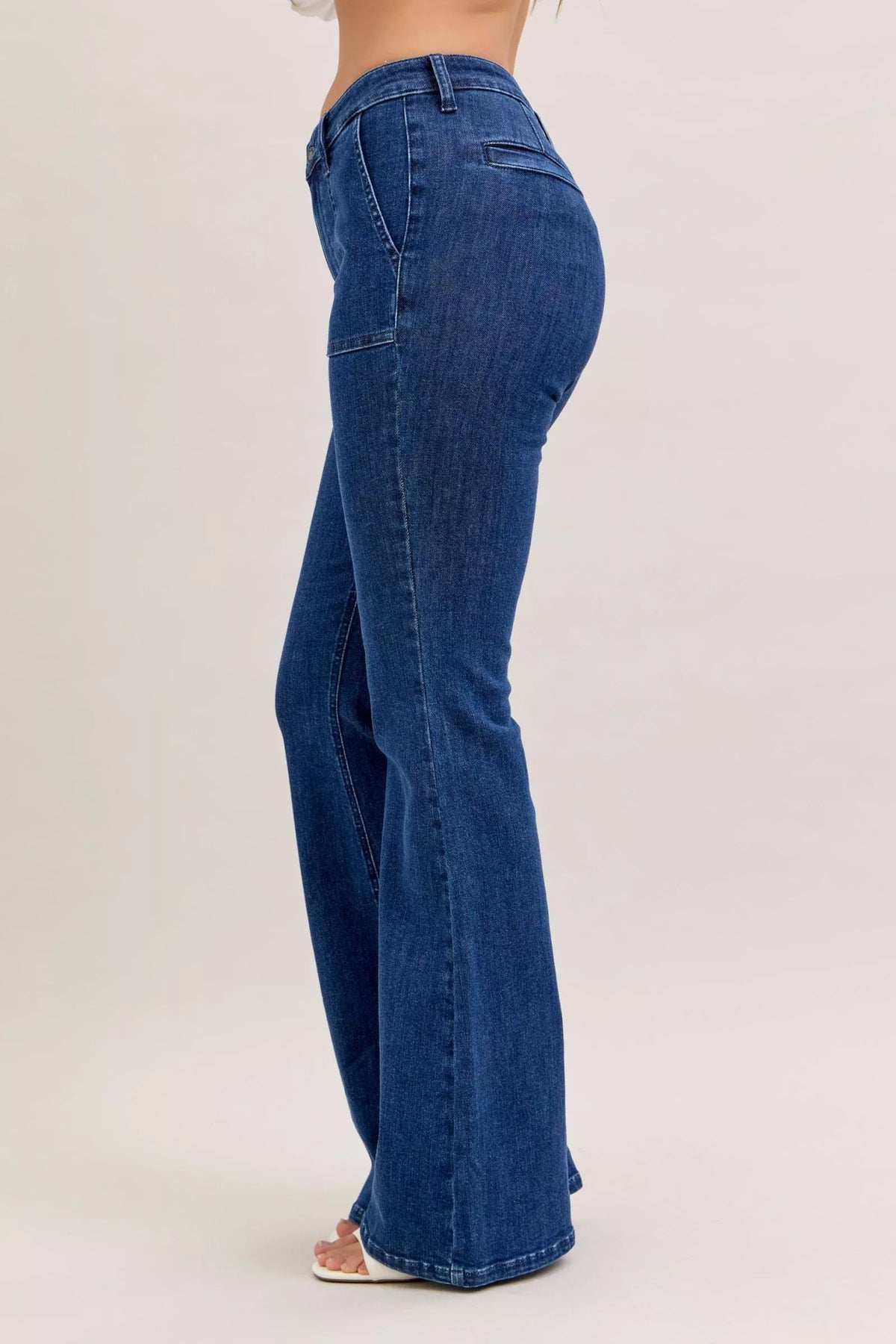 Judy Blue high waist flare jeans front patch pocket detail