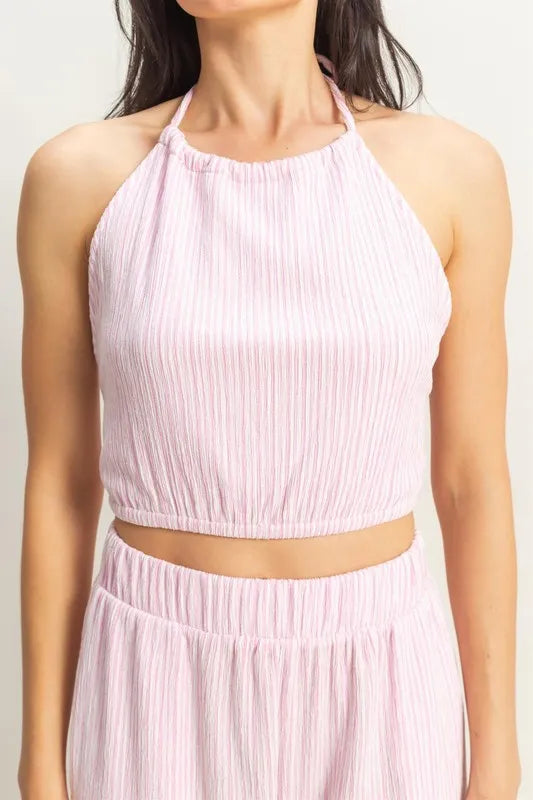 HYFVE Striped Halter Neck Top and Pants Set - Fashorio