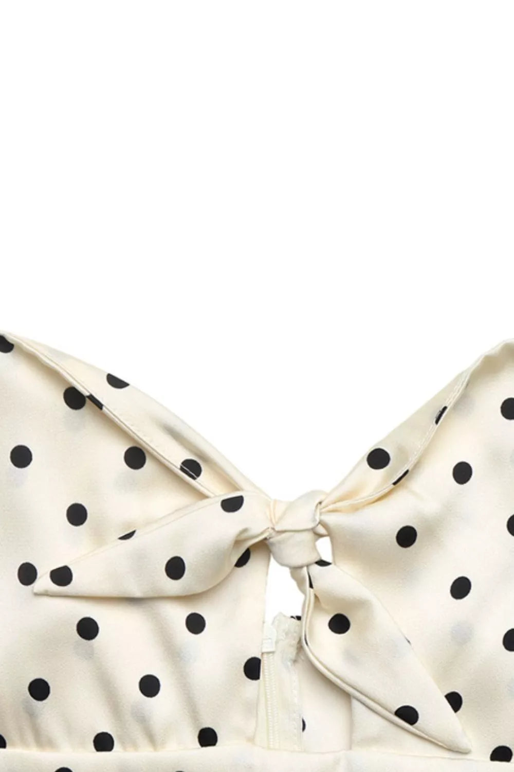 Cream polka dot tie front cutout maxi dress styled view