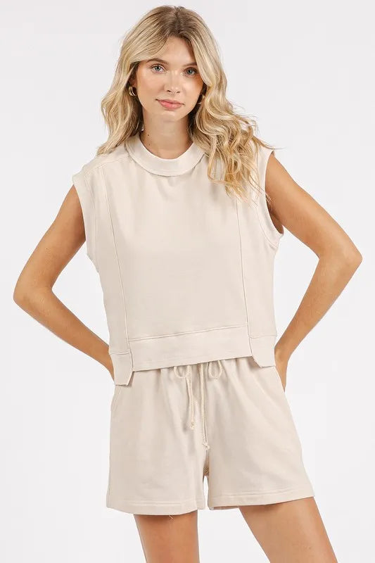 Mittoshop French Terry Crew Neck Top and Shorts Set - Fashorio