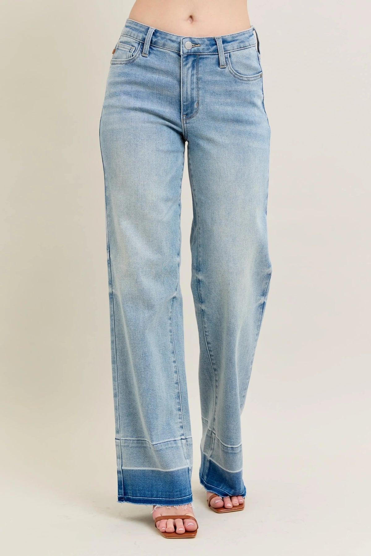Light wash wide leg jeans side profile