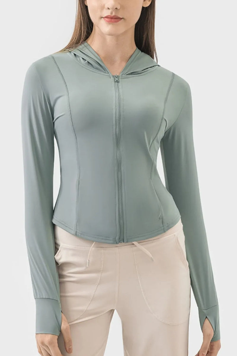 Zip Up Hooded Active Jacket front view