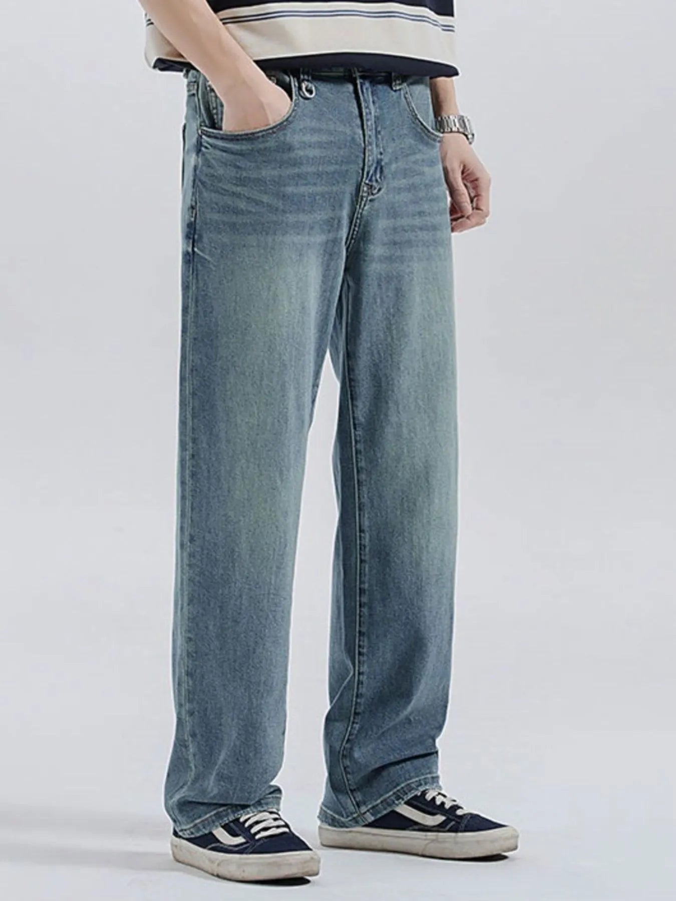 Men's Vintage Washed Relaxed Fit Straight Leg Jeans - Fashorio