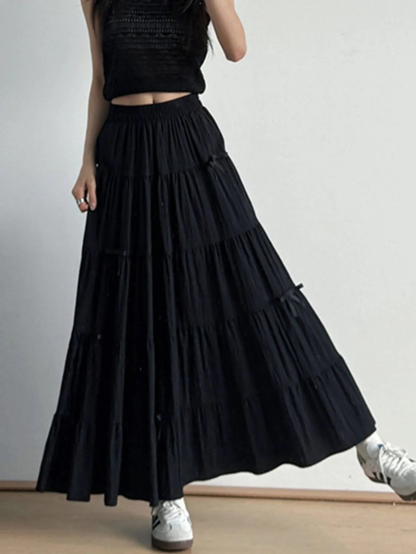Tiered Elastic Waist Maxi Skirt - Fashorio