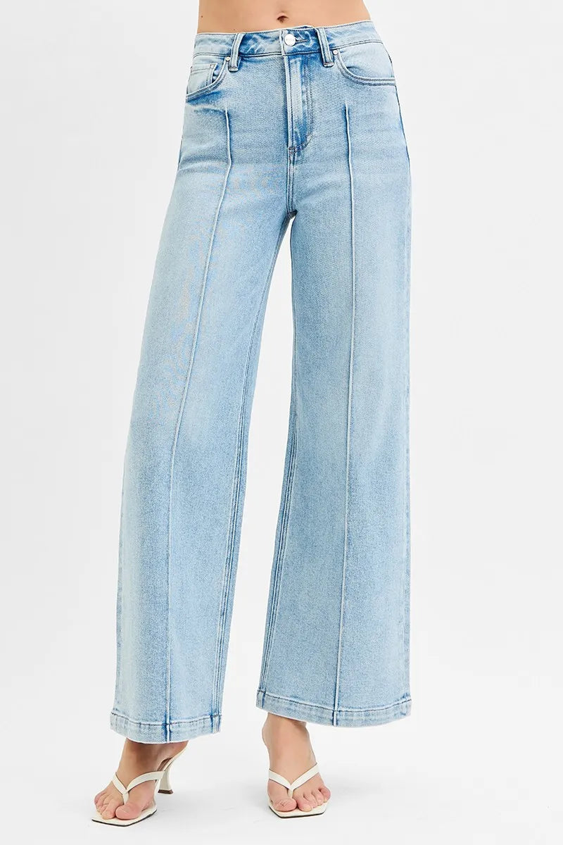 Wide leg denim with pintuck seam side view