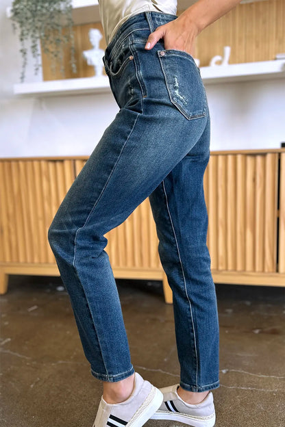 Judy Blue Full Size Tummy Control High Waist Slim Jeans - Fashorio
