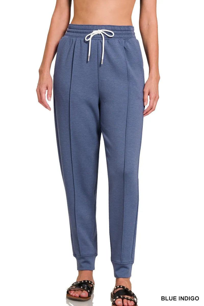 Zenana Drawstring Scuba Sweatpants with Pockets BLUE INDIGO - Fashorio