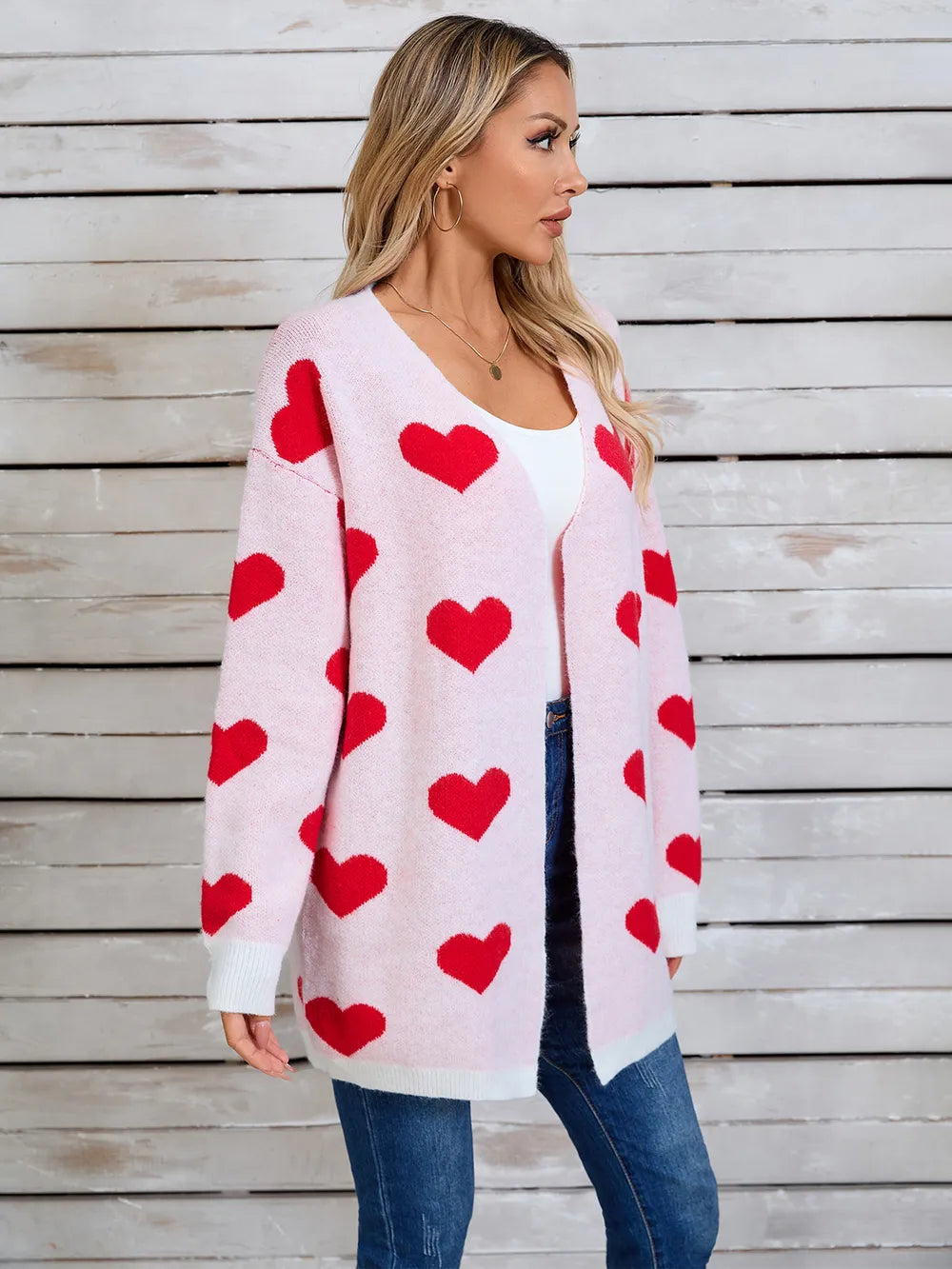 Angel Wings Heart Open Front Long Sleeve Cardigan - Fashorio