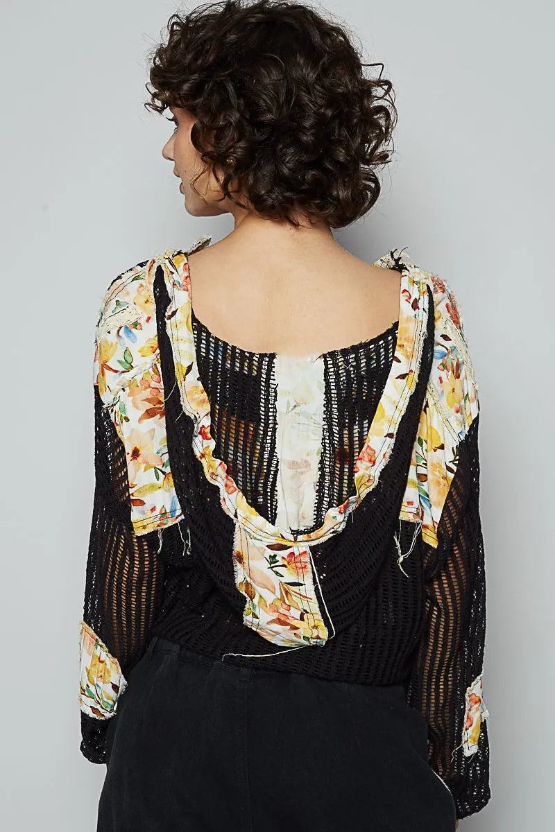 POL Vintage Washed Crochet Hoodie Jacket With Patchwork - Fashorio