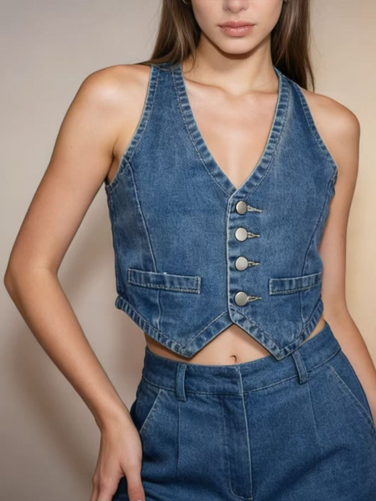 Button Down Denim Vest in Light Blue view 9
