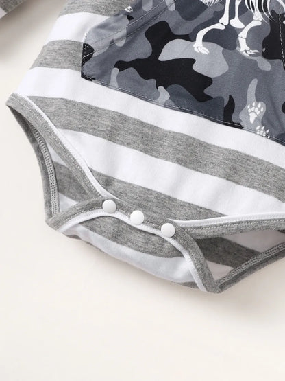 Children's Striped Hooded Bodysuit and Camouflage Pants Set - Fashorio