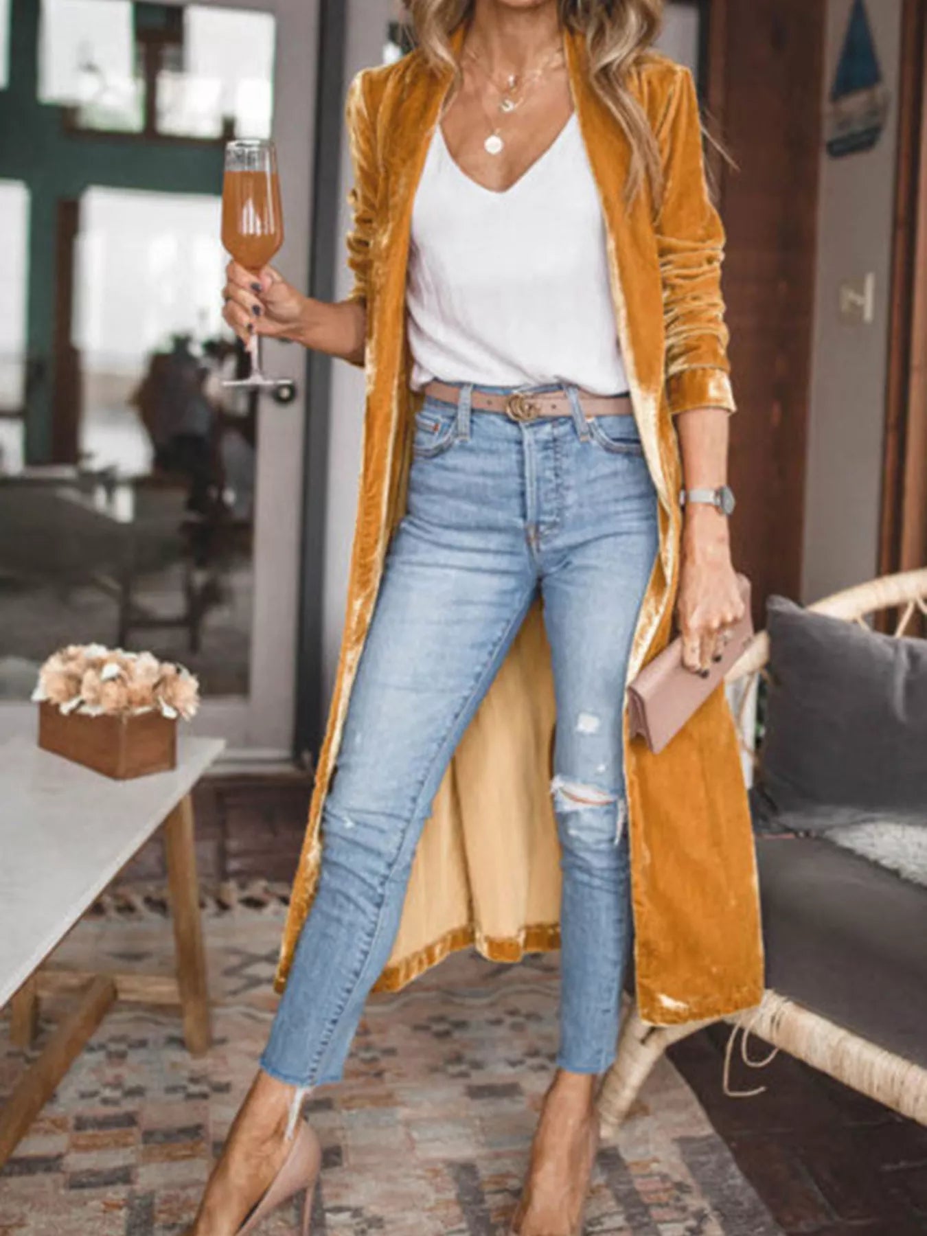 Open Front Long Sleeve Longline Cardigan - Fashorio