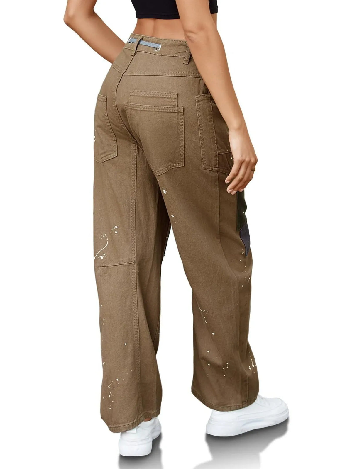 Full length washed wide leg jeans