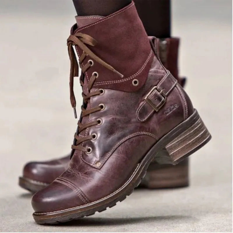 Lace Up Block Heel Ankle Boots front view
