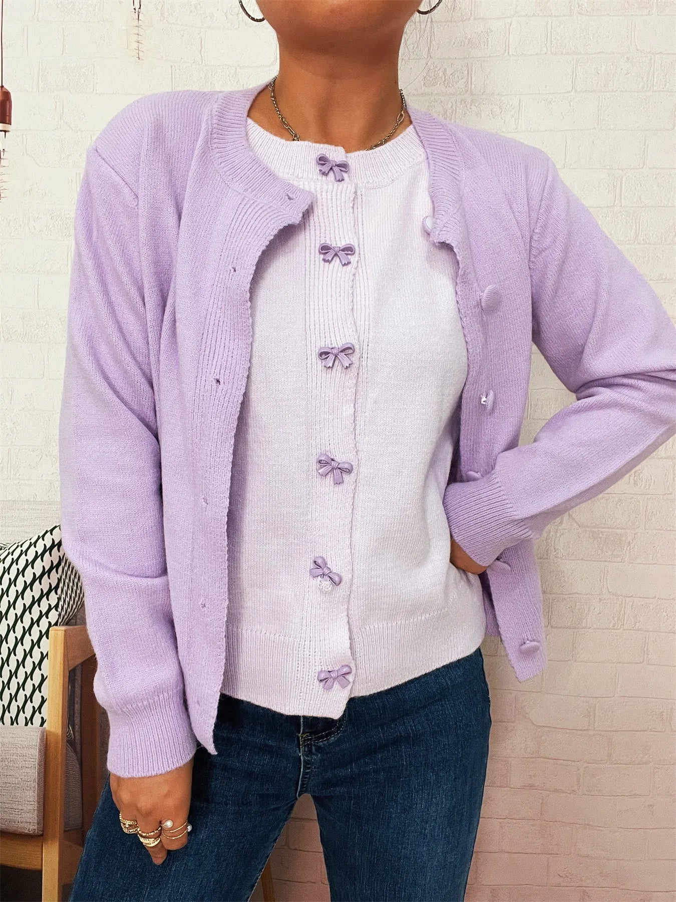 Button-Up Long Sleeve Cardigan - Fashorio