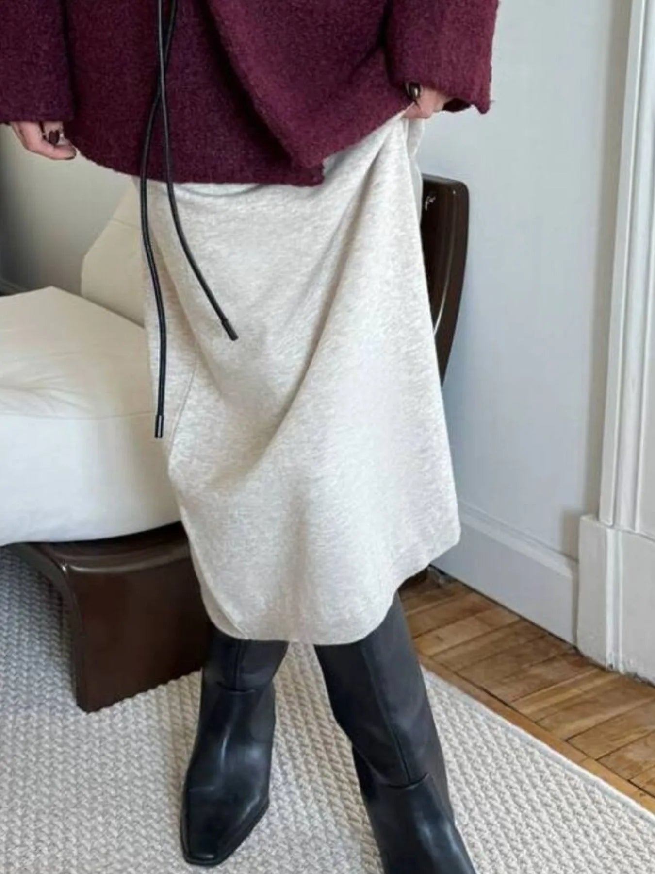 Long Sleeve Collared Neck Knit Dress - Fashorio