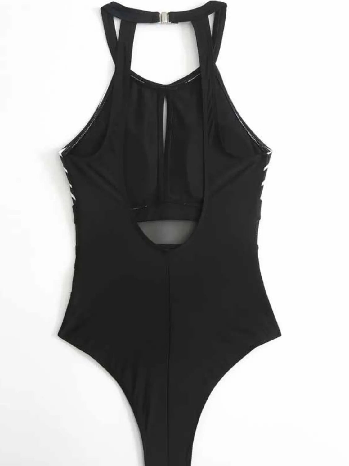 Mesh Detail Backless Striped One-Piece Swimsuit - Fashorio