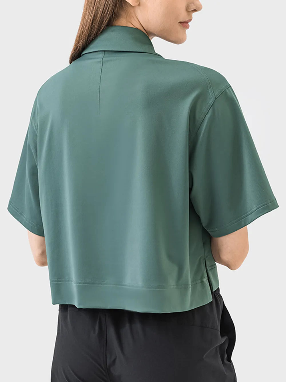 Half button short sleeve active tee fabric detail