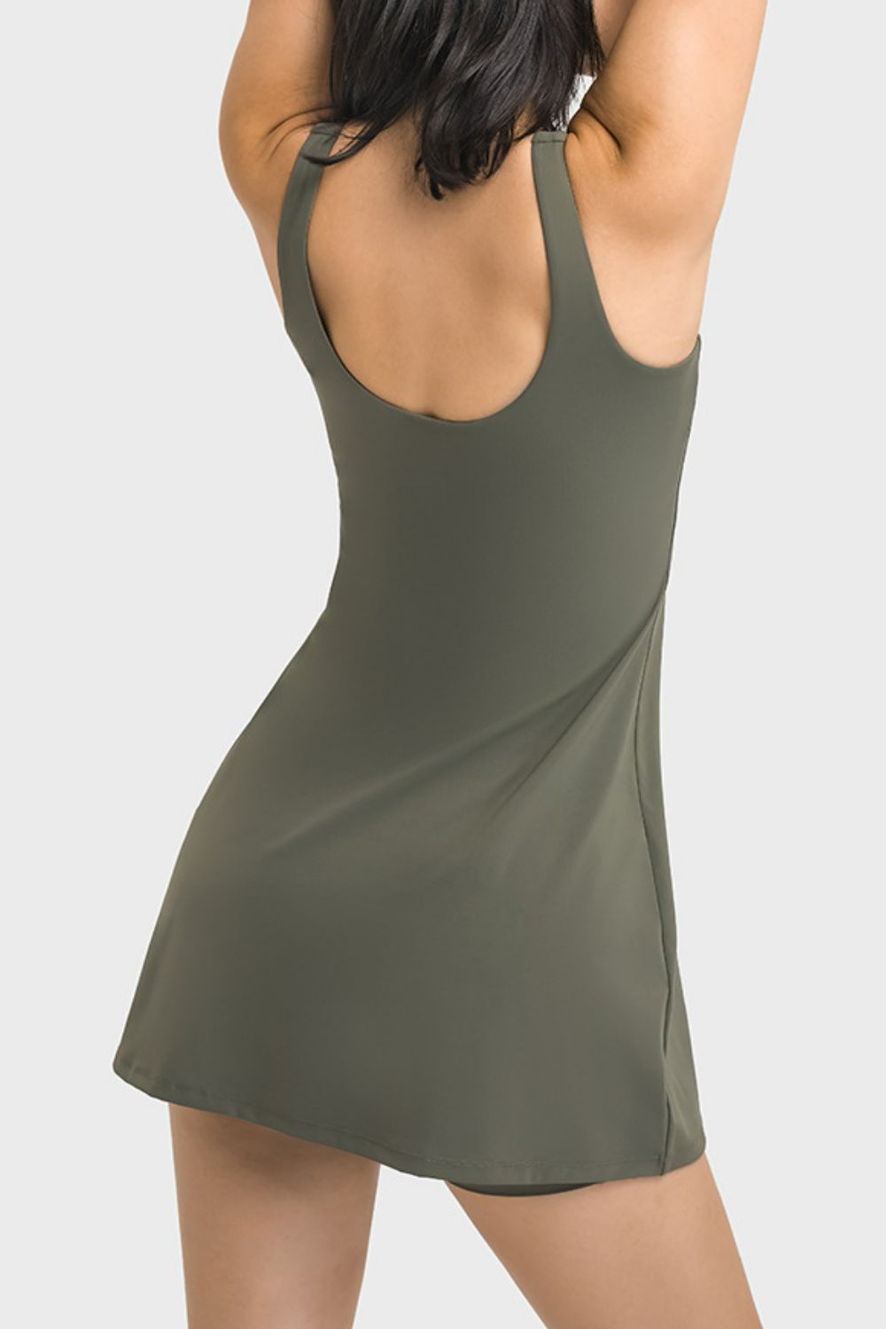 Square Neck Sports Tank Dress with Full Coverage Bottoms back view