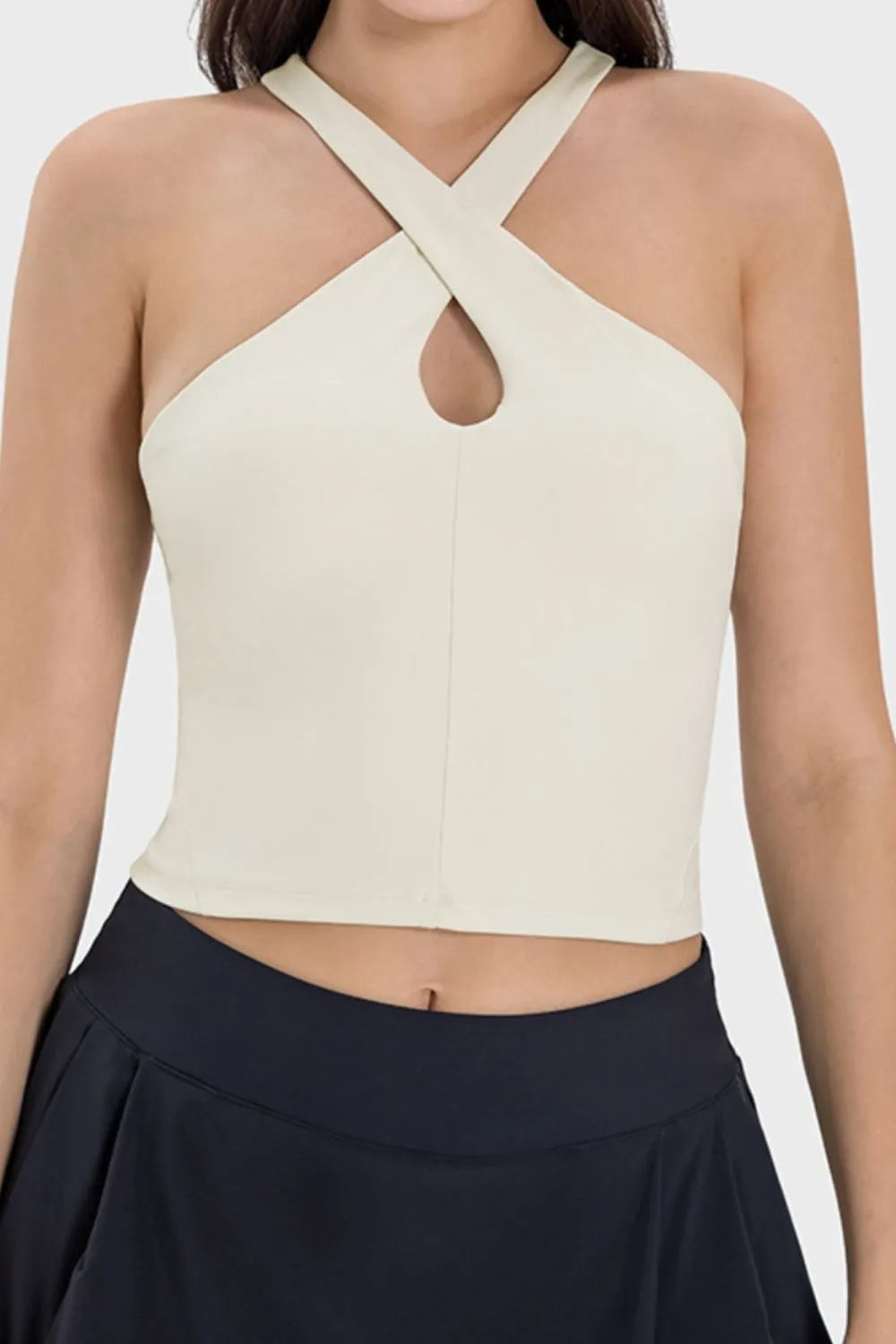 Millennia Crisscross Grecian Neck Active Cami Cream - Fashorio