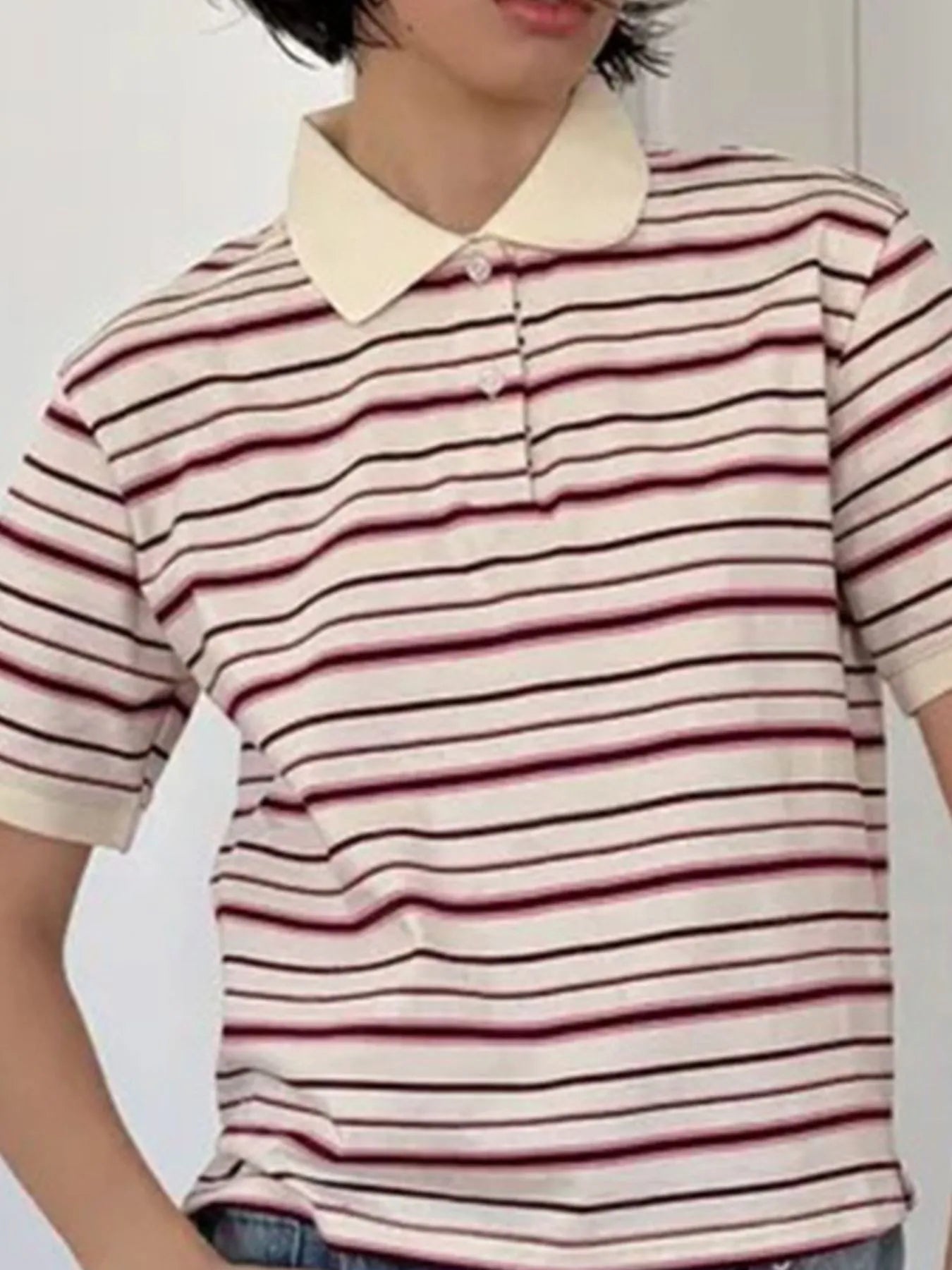 Striped Polo T-Shirt with Contrast Collar - Fashorio