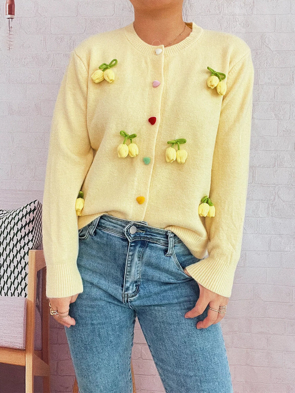 Flower cardigan angled view