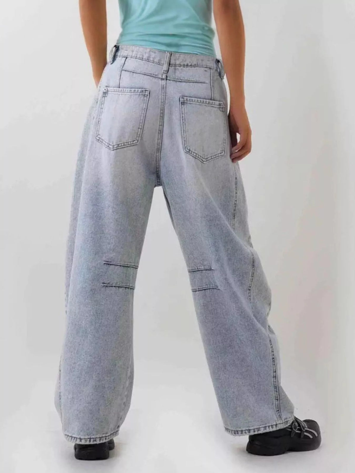 Two tone wide leg denim side profile