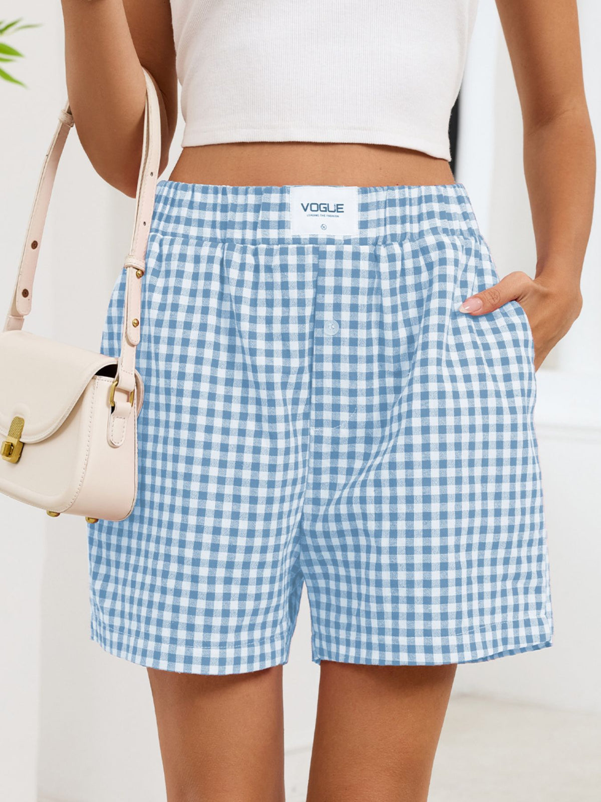 Gingham shorts alternate hem detail