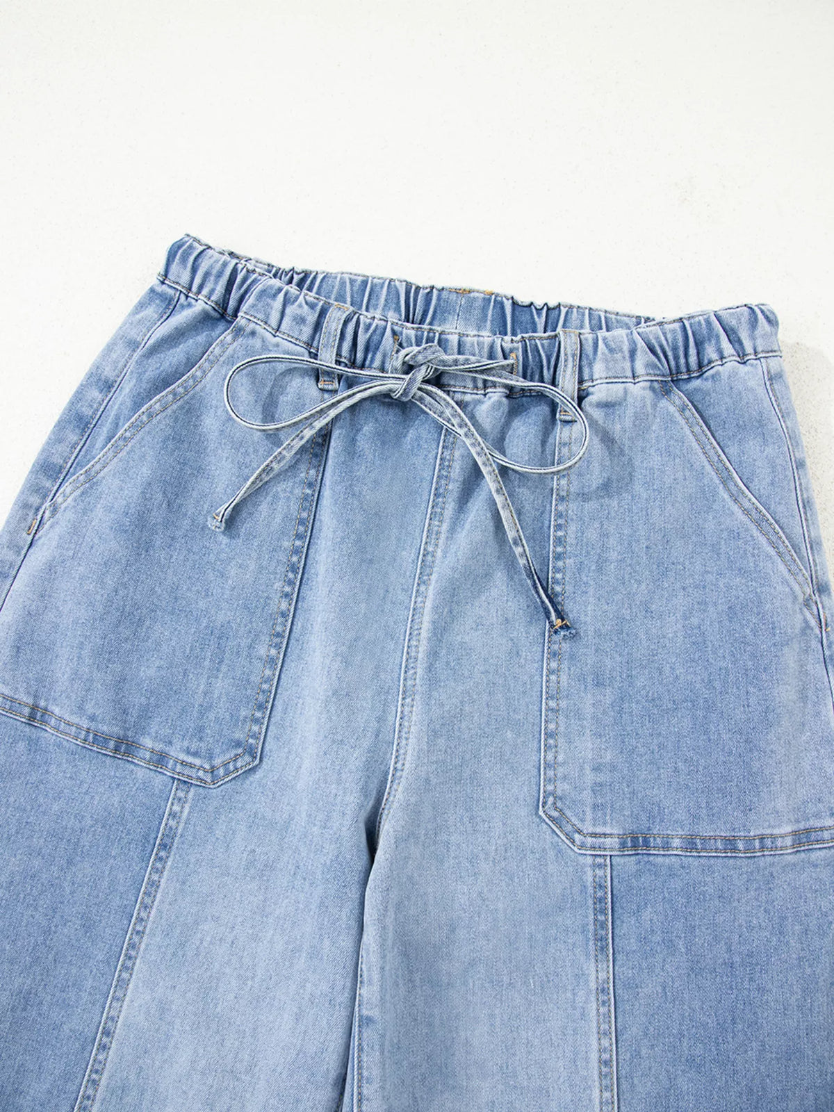 Wide Leg Drawstring Raw Hem Denim Jeans, view 6