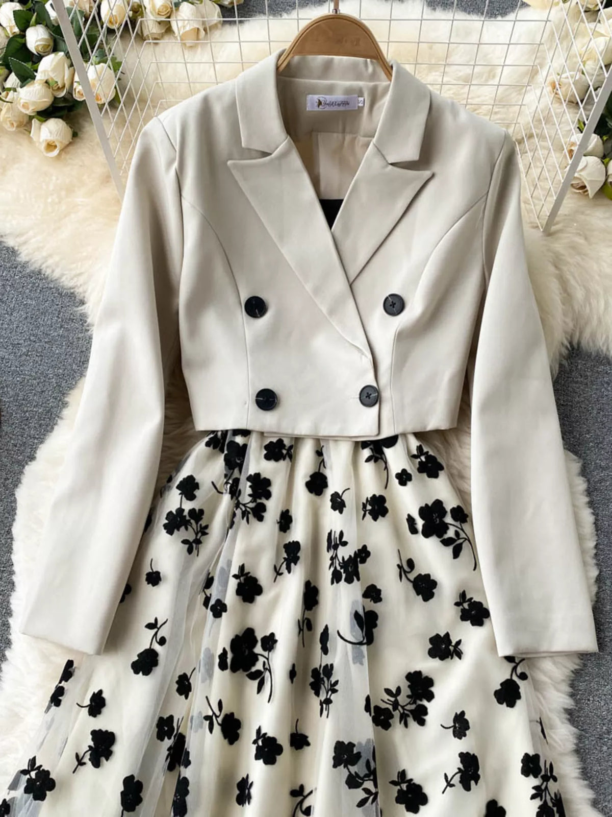 Floral Mesh Dress and Blazer Two Piece Set, view 4