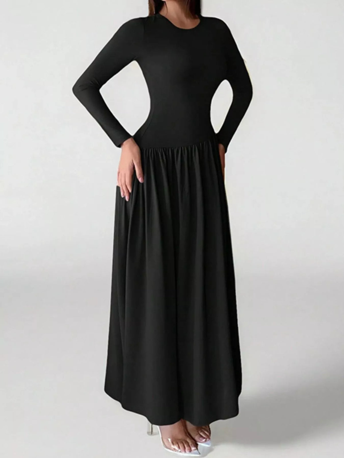 Long Sleeve Ruched A Line Maxi Dress view 10