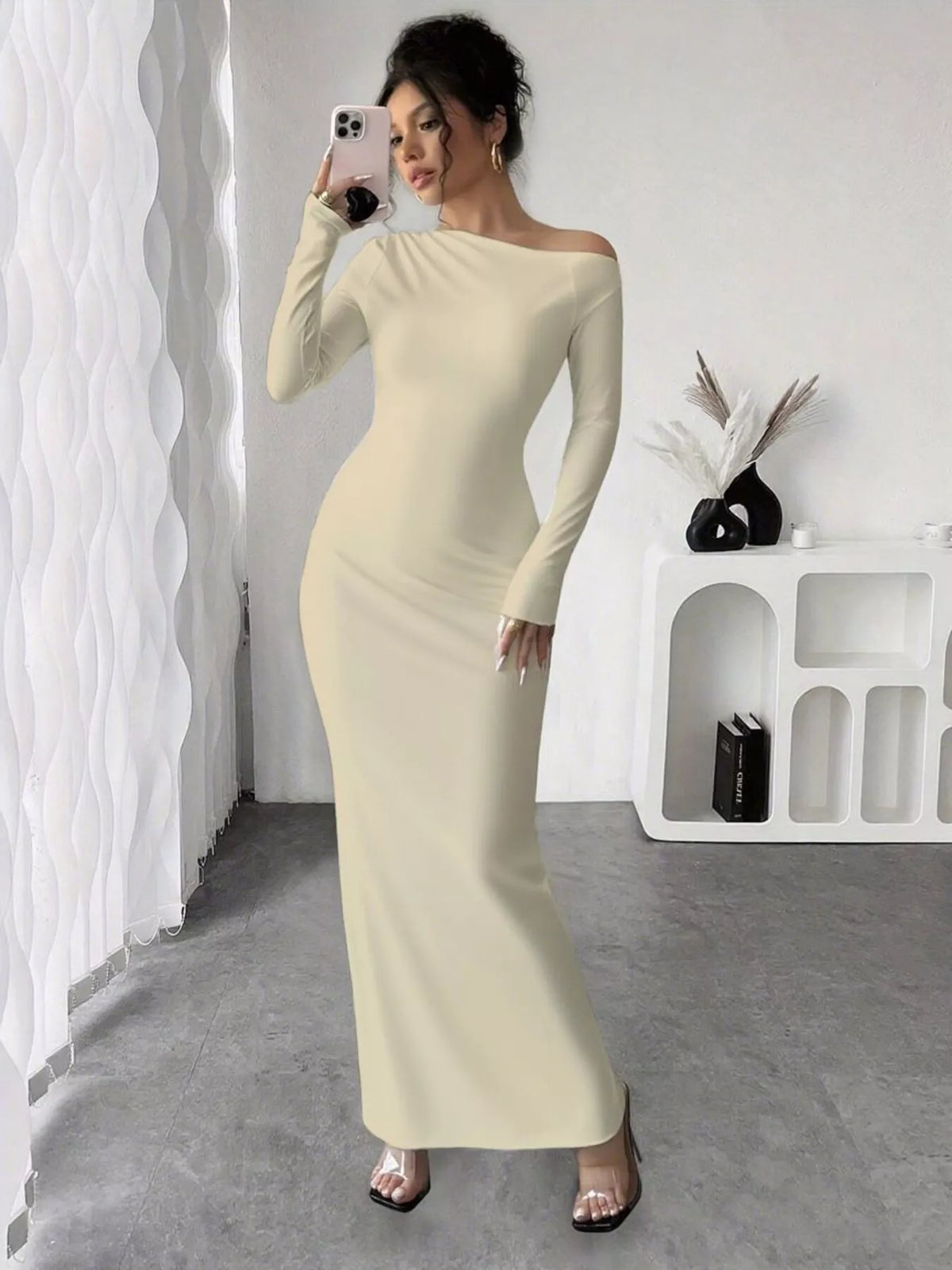 Full length floral one shoulder dress